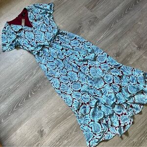 *NWT J Crew V-Neck Flutter Hem Dress in Aqua Paisley